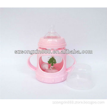 Crystal glass baby bottle with straw